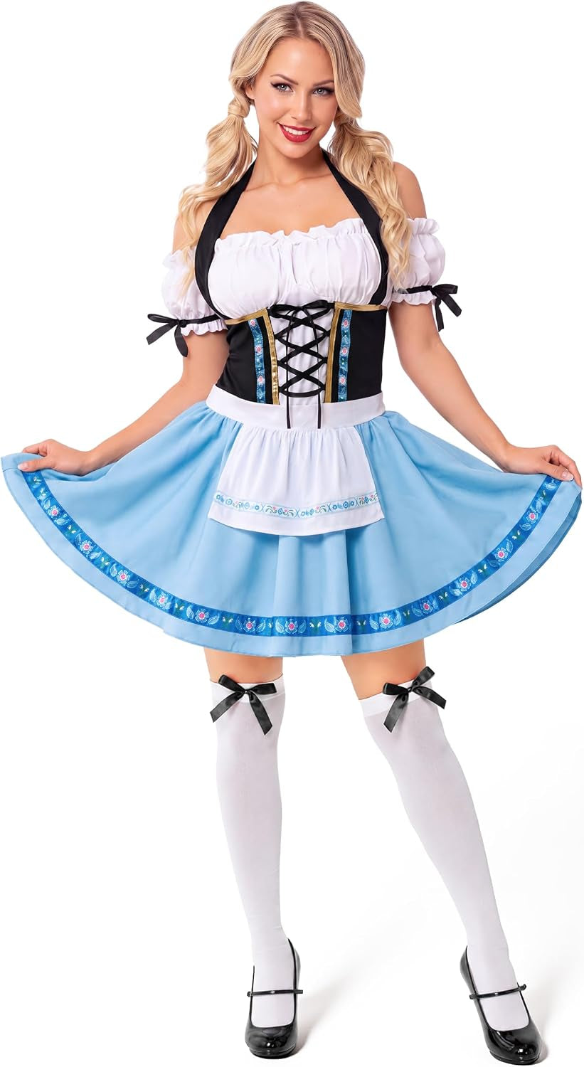 Oktoberfest Outfits Women Costume, German Bavarian Dirndl Dress for Halloween Cosplay Beer Carnival