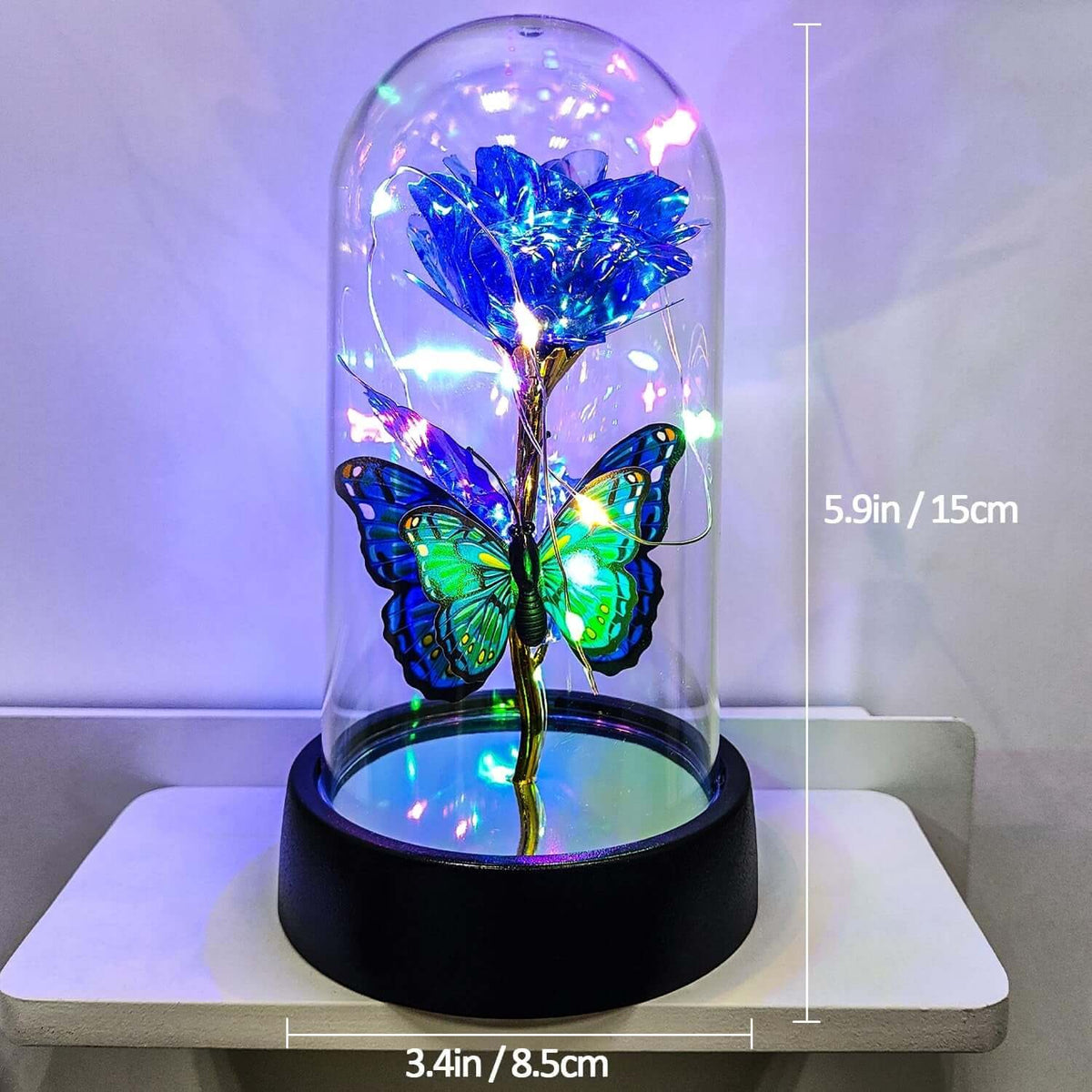 Glass Rose in Glass Dome, Light up Led Flower, Blue Butterfly Gifts | Glass Rose, Forever Roses, Light up Flowers, Valentines Day Gifts, Mothers Day Rose Gift for Mom, Women Birthday Gifts
