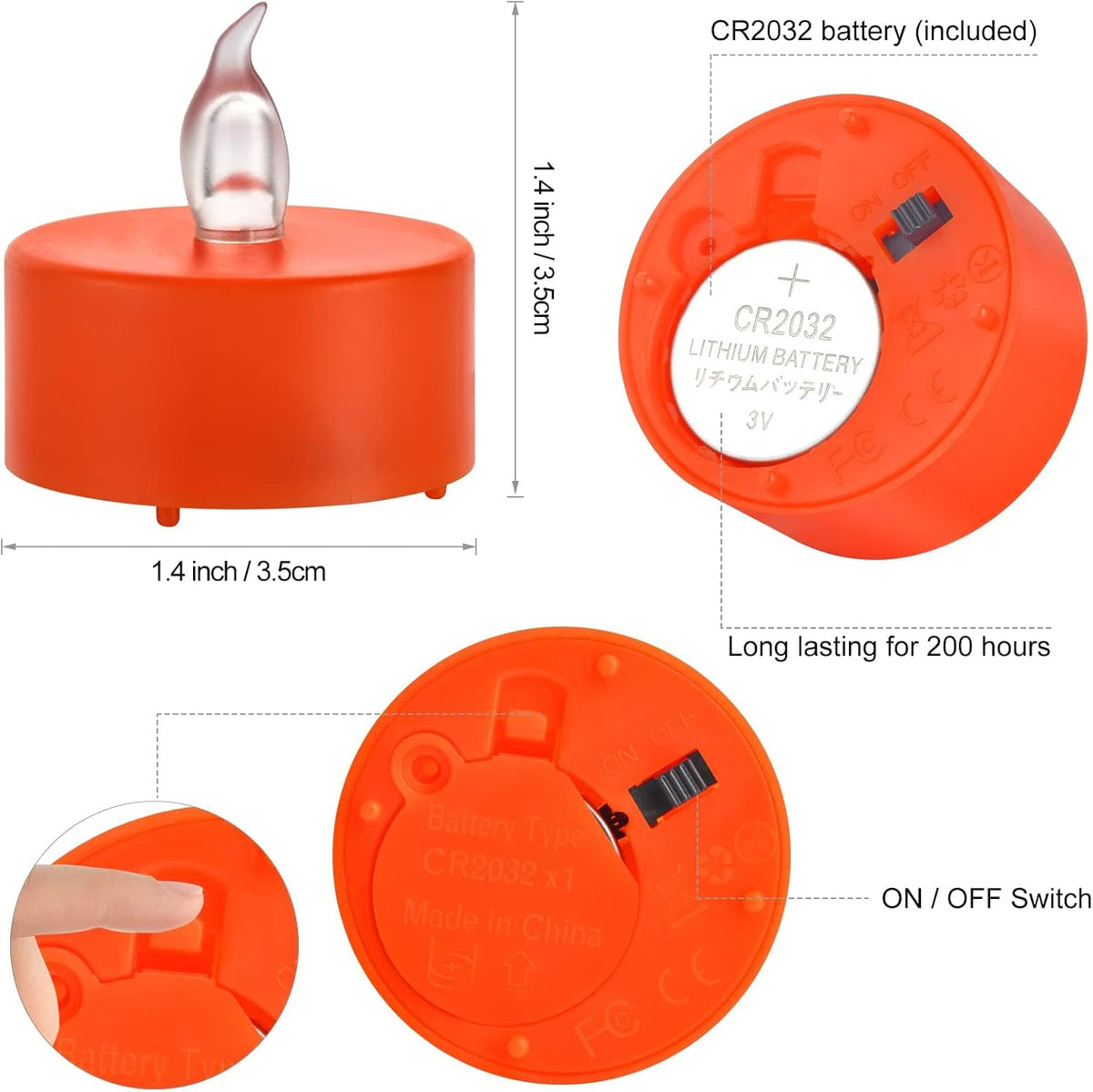 Battery Operated Tea Lights Candles - 12 Pack (Orange) | Battery-Powered Tealight Candle. Ideal for Party, Wedding, Birthday, Gifts and Home Decoration