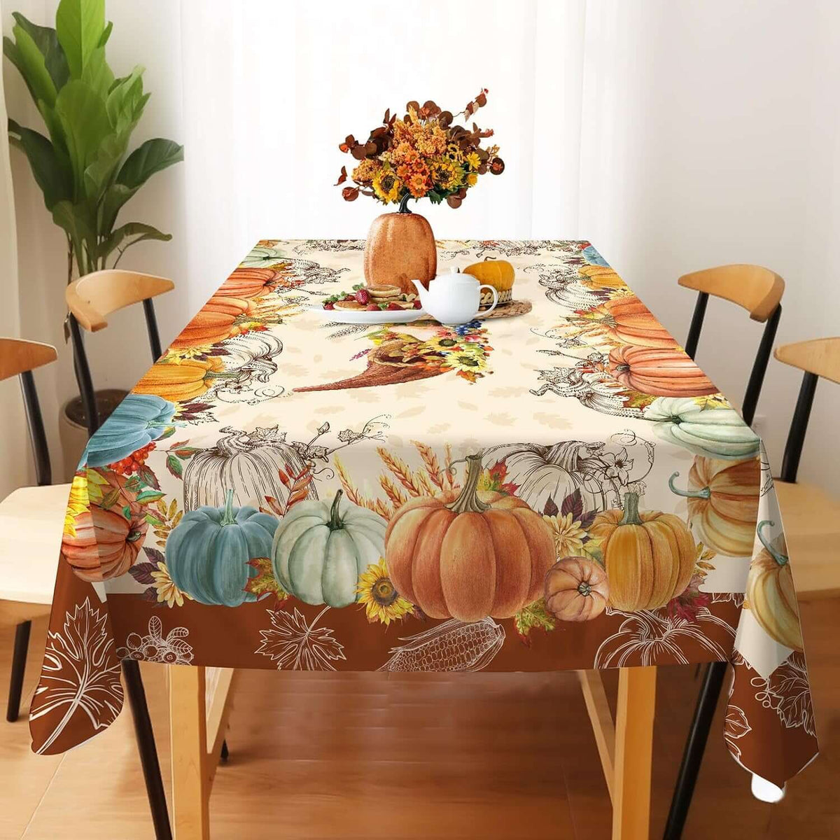 Thanksgiving Tablecloth 60X84 Inches - Thanksgiving Decorations | Water-Resistant Give Thanks Fall Table Cloth Rectangle Table Fall Decor for Party, Holiday Decoration