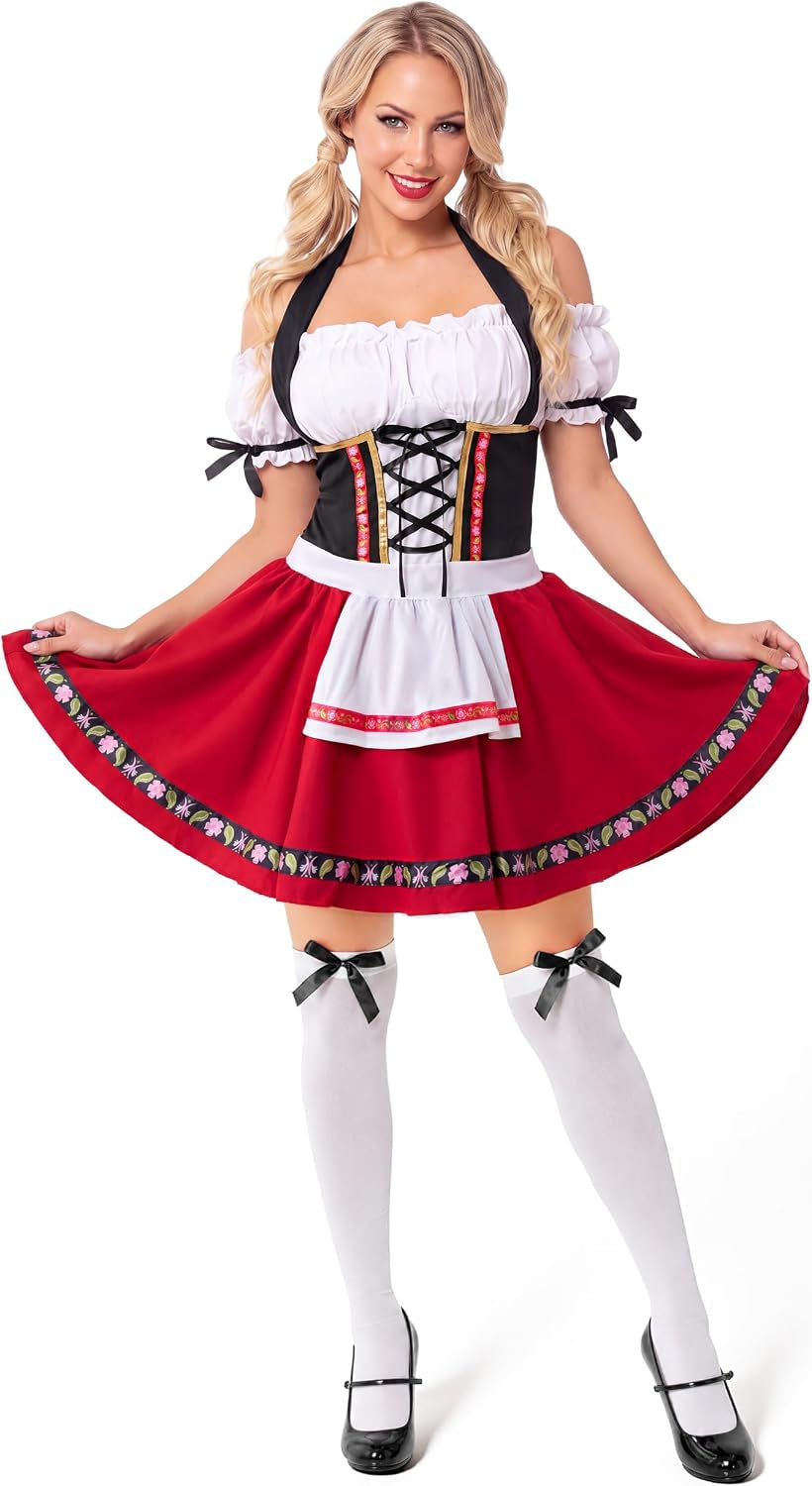 Oktoberfest Outfits Women Costume, German Bavarian Dirndl Dress for Halloween Cosplay Beer Carnival
