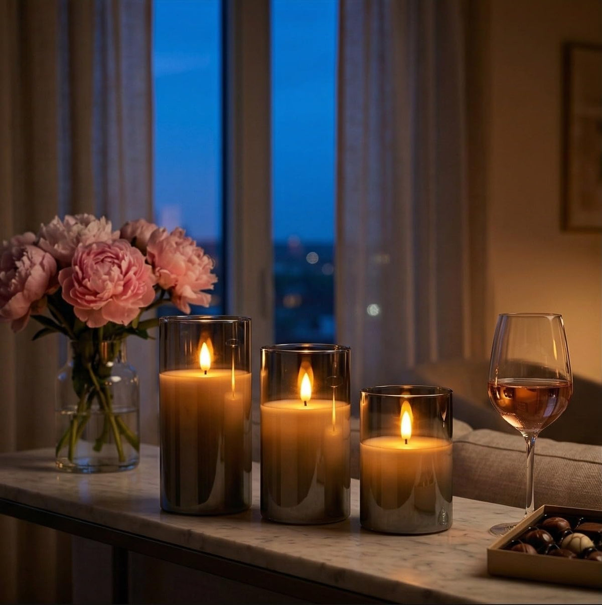 Linyang Flameless Flickering LED Scented Candles | Flameless Scented Real Wax Glass Remote