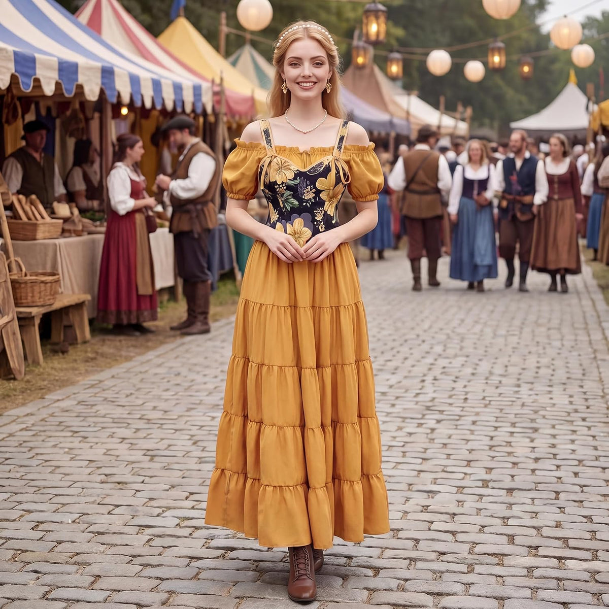 Renaissance Costume Women Dress: Medieval Costumes for Women Renaissance Dresses - Peasant Cottagecore Theme Party