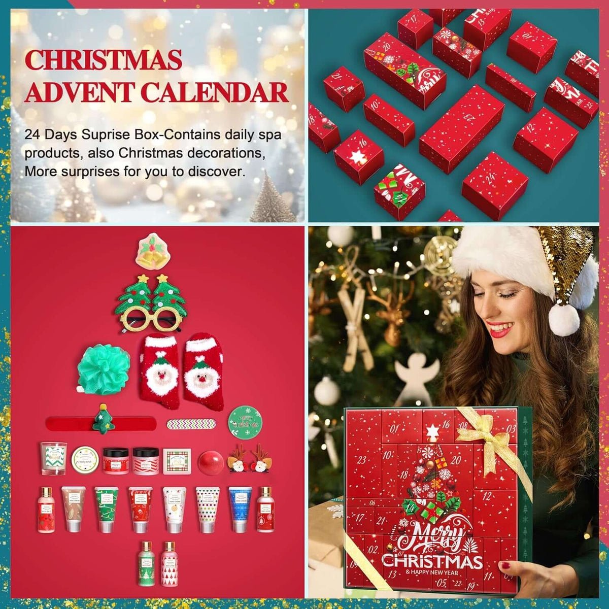 Advent Calendar 2025-24 Days of Beauty Advent Calendar, Bath and Body Gifts Sets for Women, Christmas Gifts Baskets for Women, Skincare Beauty Gift Baskets