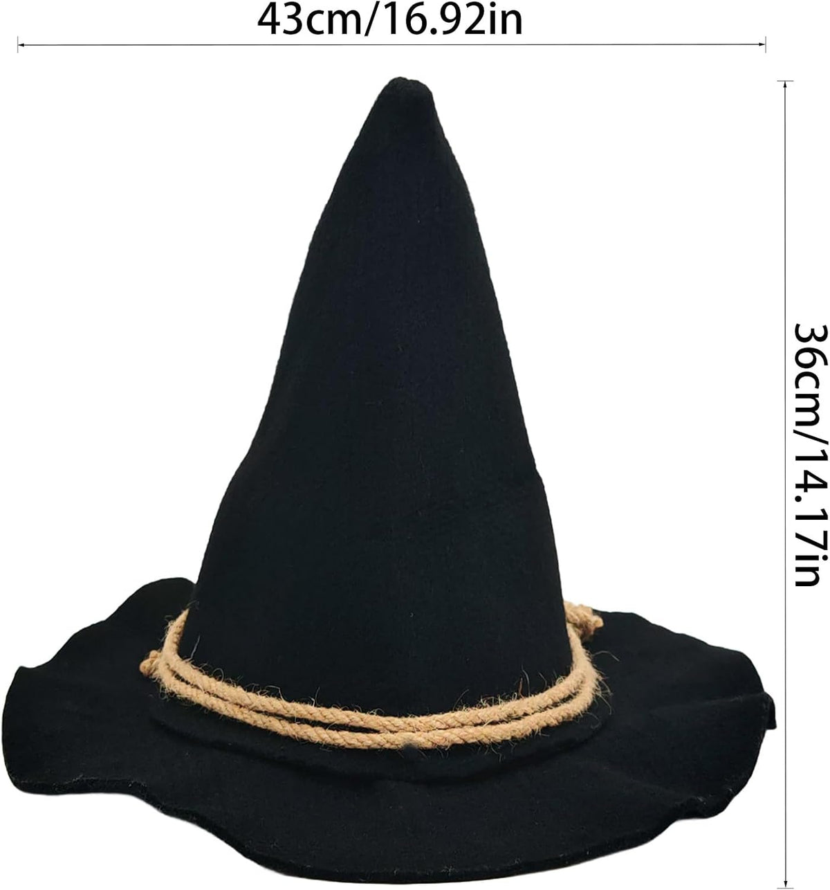Witch Wizard Hat for Adults, Felt Wide Brim Pointed Hat, Oktoberfest, Halloween Scarecrow Costume Accessory