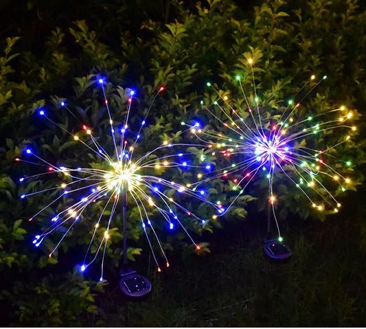 Solar Fireworks Lights for Outside, 200LED 8 Modes Fireworks Solar Lights, Fairy Garden Flowers Lights for Yard Pathway Wedding Party Christmas Diwali Garden Decor 2 Pack (Multicolor)