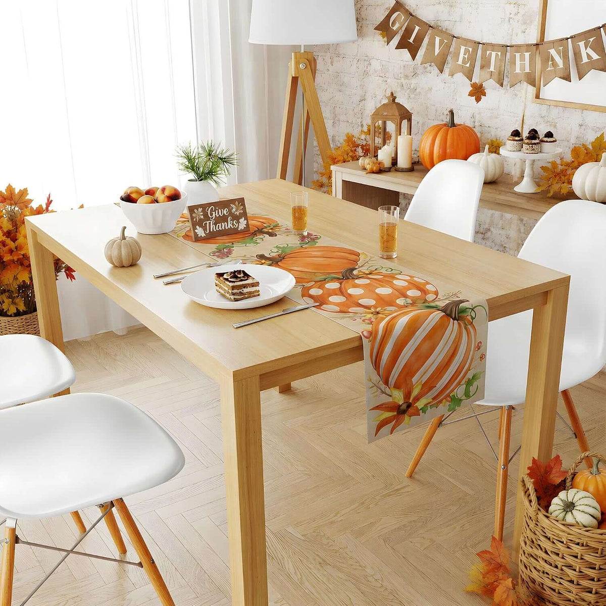 Thanksgiving Decorations - Pumpkin Table Runner - Friendsgiving Party Decorations for Home | Thanksgiving Table Decor Accessories for Indoor Outdoor Fall Party Supplies