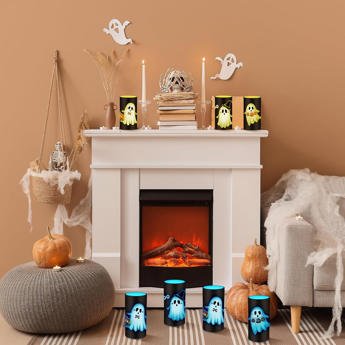 Halloween Ghost Flameless Candles Halloween Boo Ghost Decorations Candles Battery Operated Candles for Home Decor Boo Basket Gift