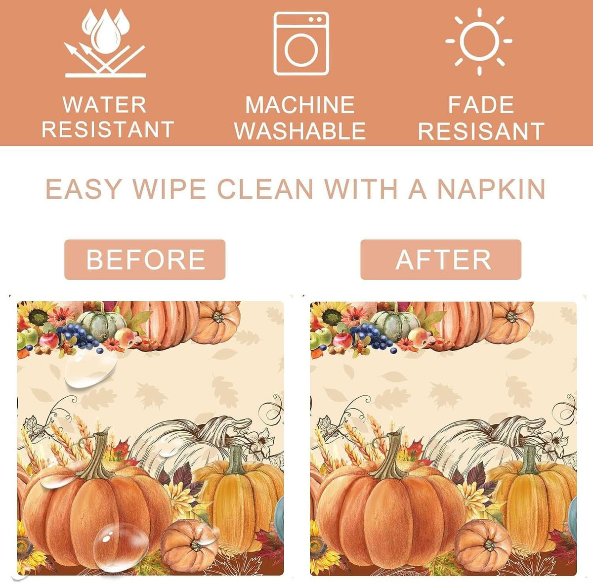 Thanksgiving Tablecloth 60X84 Inches - Thanksgiving Decorations | Water-Resistant Give Thanks Fall Table Cloth Rectangle Table Fall Decor for Party, Holiday Decoration