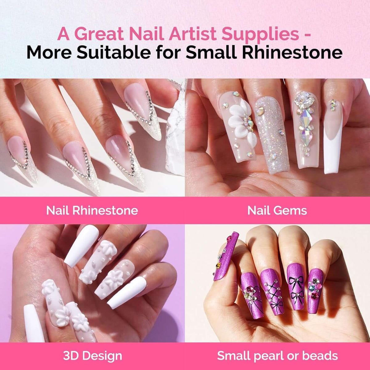 Nail Rhinestone Glue Set, 3D Gel Nail Art Design Strong Adhesive Nail Gem Glue for Nail Charms Gems Jewelry Decoration DIY Manicured at Home Cured Need Beauty Gifts for Women | 30G+12Ml, Strong Adhesive 28+ Day Hold,Clear Gel,Gap Filling, Small Charms, Glitter, Pearls and Sequins, 3D Sculpting