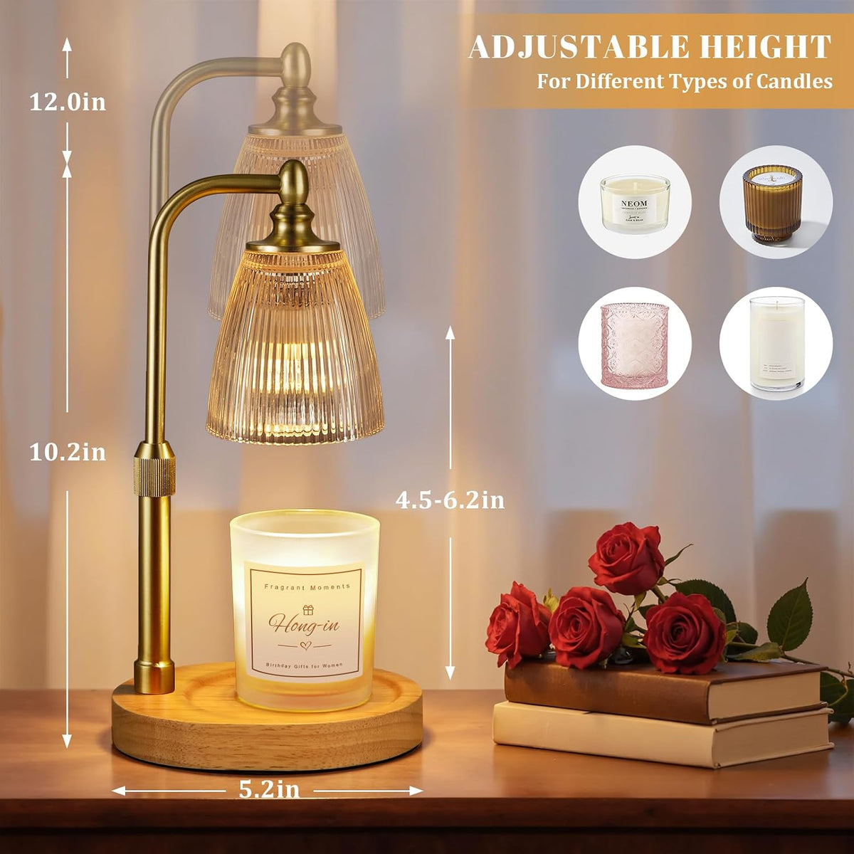 Candle Warmer Lamp with Timer Dimmable,Birthday Gifts for Women Mom Sister,House Warming Gifts New Home,Adjustable Height Wax Melt Warmer for Jar Candles,Ideal for Office,Dorm,Bedroom Home Decor