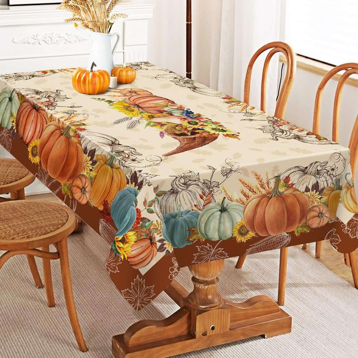 Thanksgiving Tablecloth 60X84 Inches - Thanksgiving Decorations | Water-Resistant Give Thanks Fall Table Cloth Rectangle Table Fall Decor for Party, Holiday Decoration