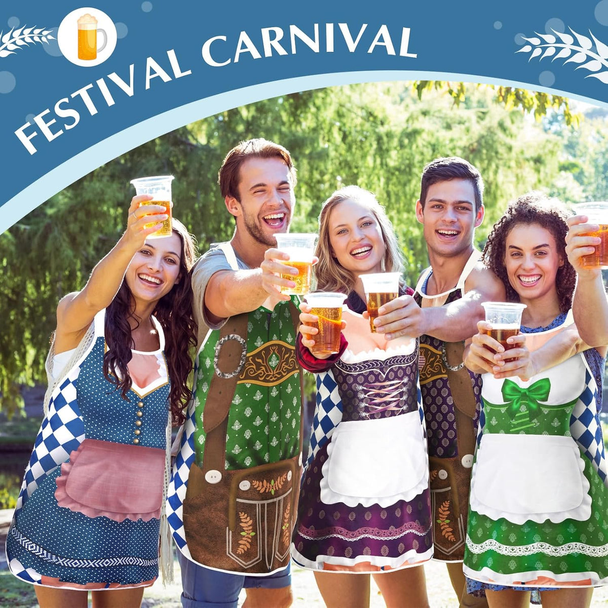 6 Pcs Oktoberfest Apron Couples German Apron Oktoberfest Party Costume for Cooking BBQ Baking Chef Kitchen Gifts(Adult,Bright)