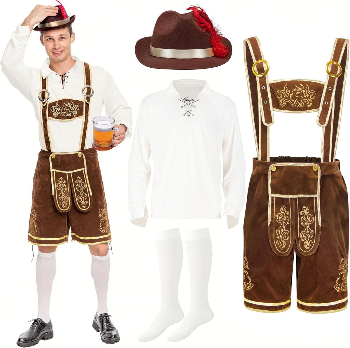 Men’S German Bavarian Oktoberfest Costume Set, Beer Costume Hat for Adults Halloween and Beer Festival