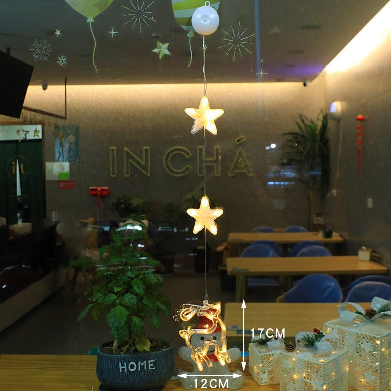 Christmas LED Star Hanging Lights – 3-Piece Xmas Tree Window Sucker Lamp Ornaments