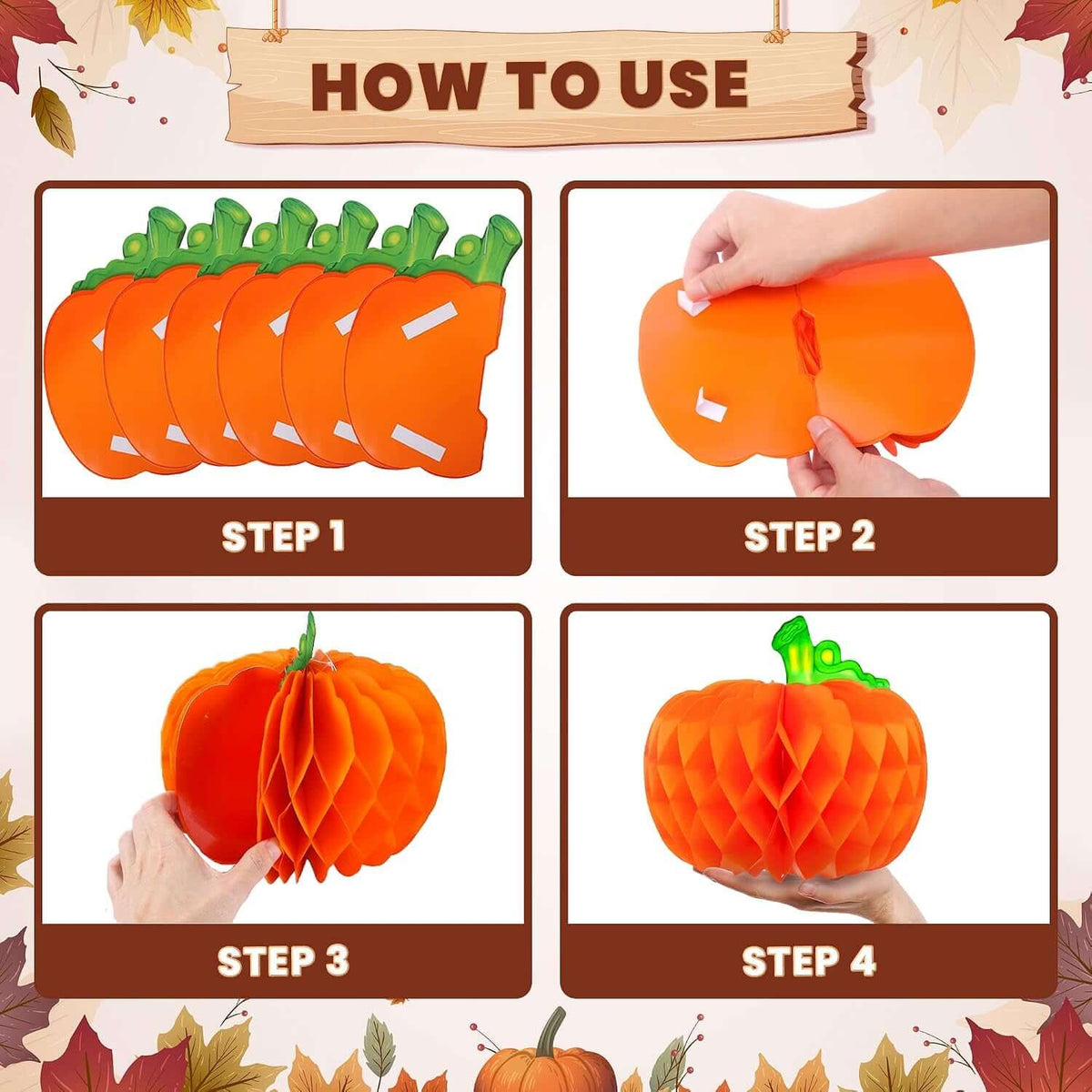 Pumpkin Table Centerpieces 10 Inch, Pack of 6 | Honeycomb Paper Pumpkins for Thanksgiving Decorations for Table, Paper Pumpkins Party Decorations