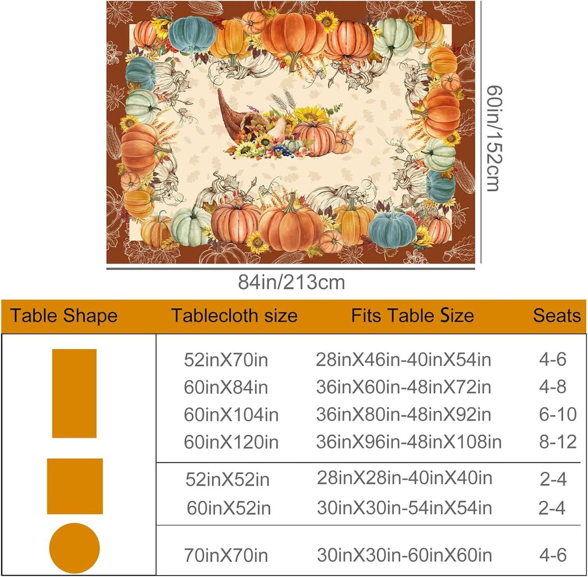 Thanksgiving Tablecloth 60X84 Inches - Thanksgiving Decorations | Water-Resistant Give Thanks Fall Table Cloth Rectangle Table Fall Decor for Party, Holiday Decoration