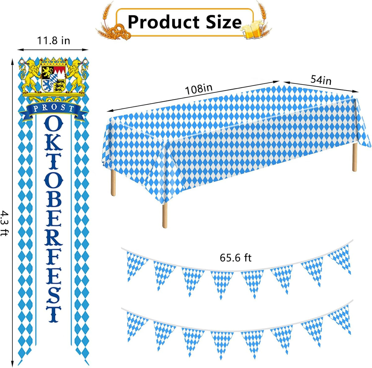 Oktoberfest Decorations Kit for German Beer Festival Theme Party | Includes 4 Table Covers, 1 Pennant Banner and 2 Door Banners for Oktoberfest Party Decorations