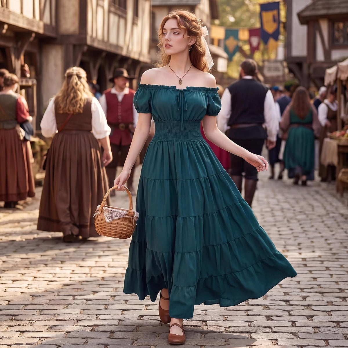 Renaissance Costume Women Dress: Medieval Costumes for Women Renaissance Dresses - Peasant Cottagecore Theme Party