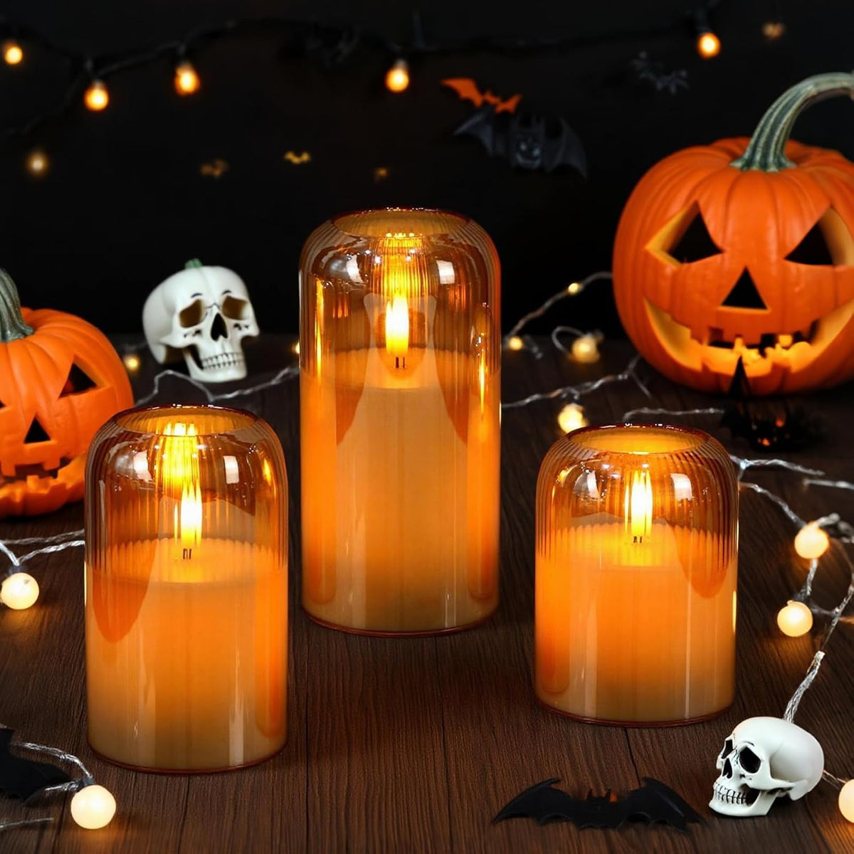 Striped Glass Flameless Candles Battery Operated with Remote Timer | Gray LED Flickering Pillar Candle, 3D Wick Long Lasting, Dinner Wedding Christmas Holiday Decor, 3"D X 4",5",6"H, 3 Pack