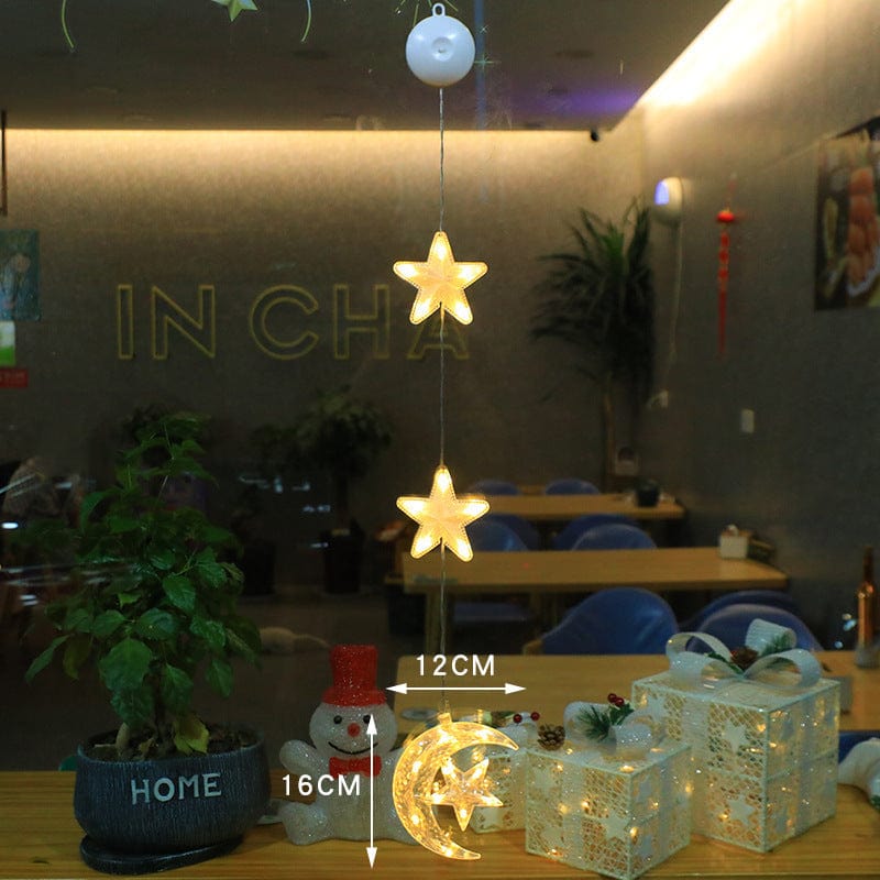 Christmas LED Star Hanging Lights – 3-Piece Xmas Tree Window Sucker Lamp Ornaments