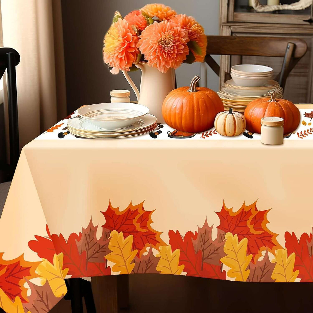 Thanksgiving Tablecloth, 3 Pack Disposable Plastic Tablecloth 54" X 108" Thanksgiving Decorations, Autumn Maple Leaf Party Table Cover, Fall Harvest Party Decor for Outside,Picnic,Home,Dinner