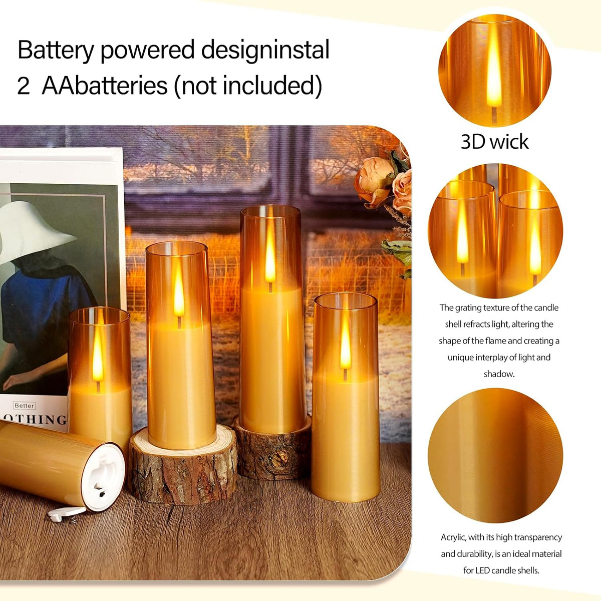 Flickering Flameless Candles,Battery Operated, Flameless Candles with Remote, 2/4/6/8 Hour Timer, Realistic Jumping Flame Effect, Perfect for Home Decor, Holiday Decoration Pcs 9 (Gold)