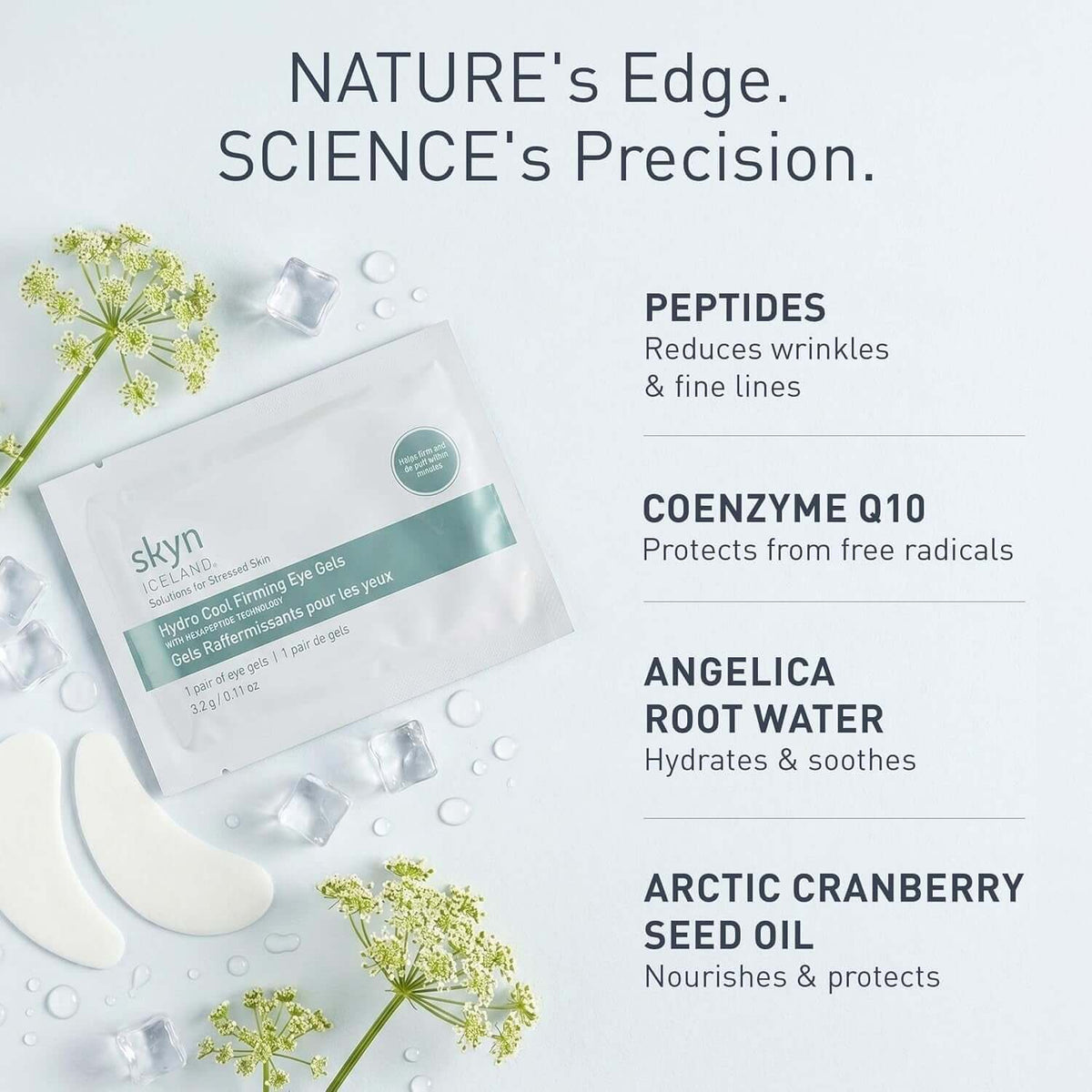 Hydro Cool Firming Eye Patches with Peptides and Coenzyme Q10 | 10-Minute No-Slip Eye Mask for Dark Circles, Puffy Eyes, under Eye Bags, Fine Lines & Wrinkles, Fragrance-Free