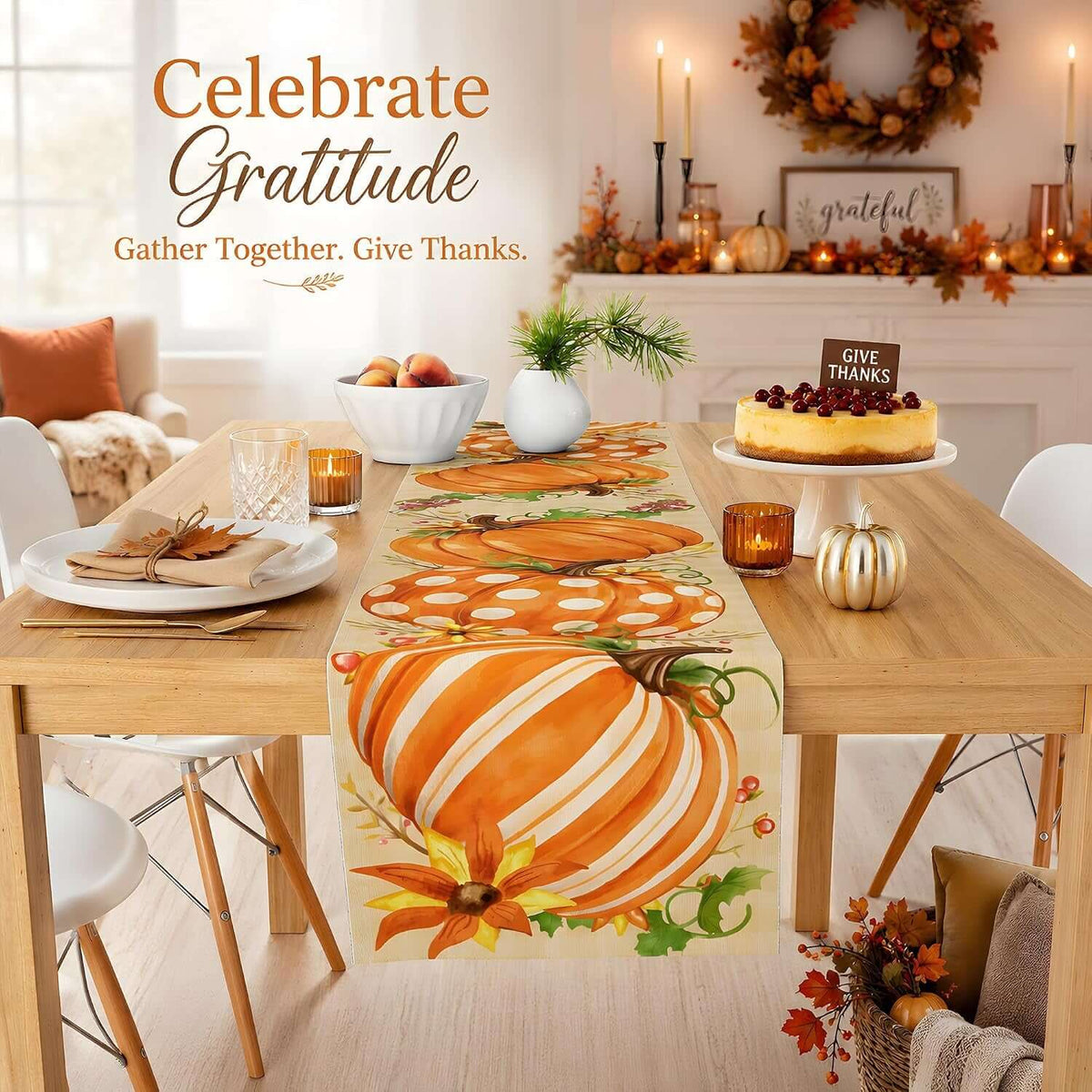 Thanksgiving Decorations - Pumpkin Table Runner - Friendsgiving Party Decorations for Home | Thanksgiving Table Decor Accessories for Indoor Outdoor Fall Party Supplies