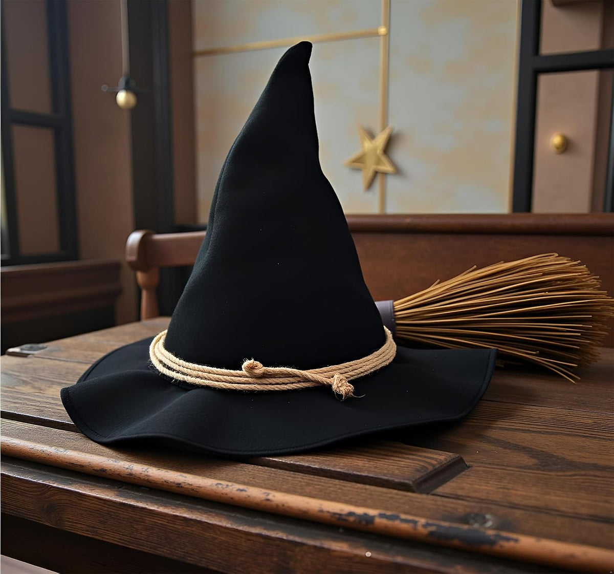 Witch Wizard Hat for Adults, Felt Wide Brim Pointed Hat, Oktoberfest, Halloween Scarecrow Costume Accessory