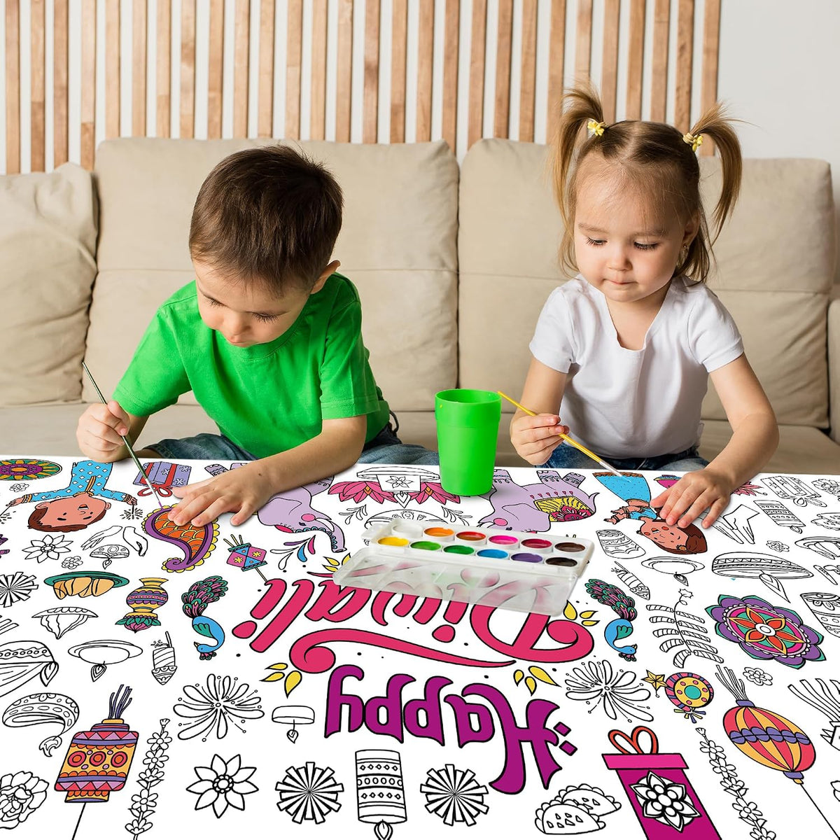 Diwali Giant Coloring Poster/Tablecloth - Diwali Decorations for Home - 30 X 72 Inches Jumbo Coloring Banner Kids Crafts Activities Decor Party Decorations | Diwali Gifts