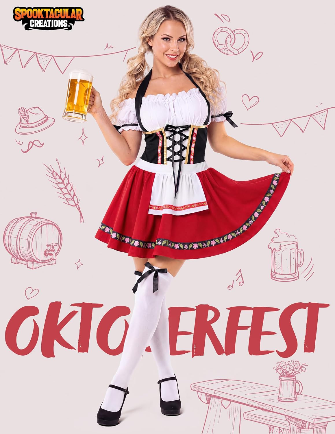 Oktoberfest Outfits Women Costume, German Bavarian Dirndl Dress for Halloween Cosplay Beer Carnival