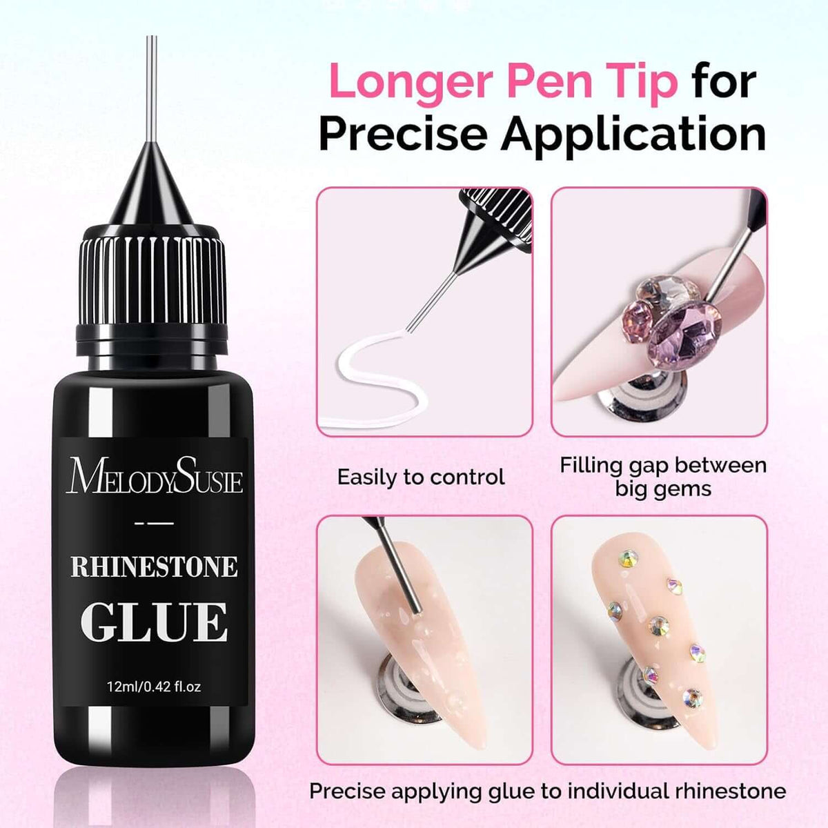Nail Rhinestone Glue Set, 3D Gel Nail Art Design Strong Adhesive Nail Gem Glue for Nail Charms Gems Jewelry Decoration DIY Manicured at Home Cured Need Beauty Gifts for Women | 30G+12Ml, Strong Adhesive 28+ Day Hold,Clear Gel,Gap Filling, Small Charms, Glitter, Pearls and Sequins, 3D Sculpting