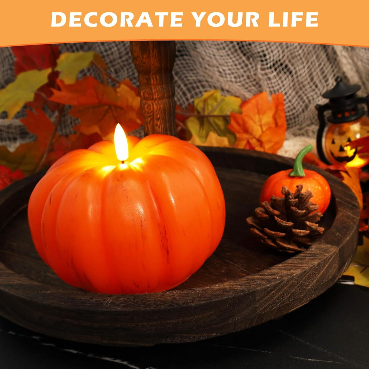 Fall Pumpkin Flameless Candles with Timer, Flickering LED Candles | Battery Operated Pumpkin Lights for Fall Table Decor, Home, Halloween and Thanksgiving
