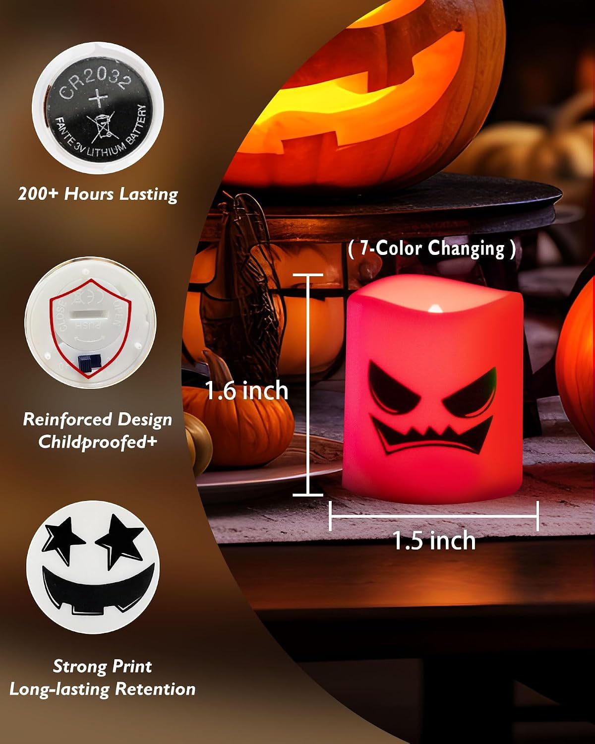 24Pack Color Changing Halloween Flameless Candles, 200+ Hours LED Votive Candles, Battery Operated Tea Lights for Pumpkin, Party, Christmas Decor (Batteries Included)