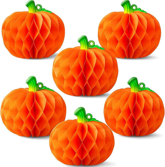 Pumpkin Table Centerpieces 10 Inch, Pack of 6 | Honeycomb Paper Pumpkins for Thanksgiving Decorations for Table, Paper Pumpkins Party Decorations