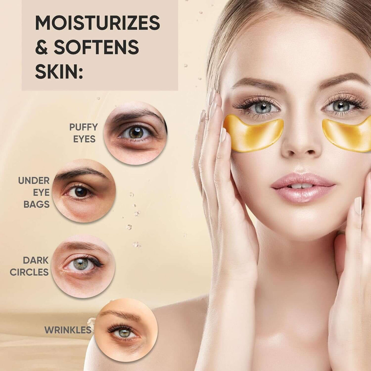 20Pcs/10Pairs under Eye Patches Gold for Dark Circles, Puffy Eyes, and Wrinkles, 24K Gold Eye Mask for Face, Eye Cream for Men and Women
