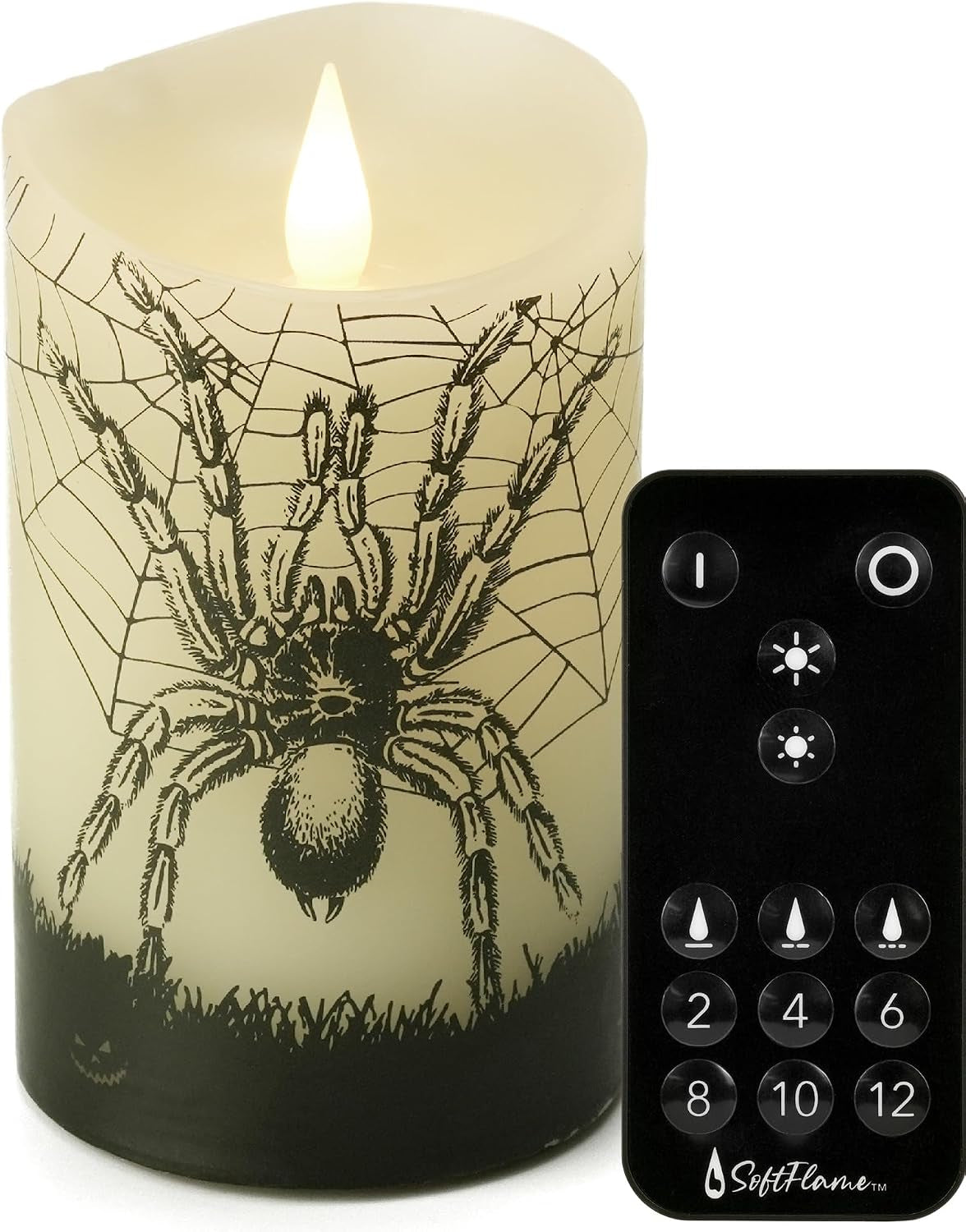 Halloween Flameless LED Candles with Remote Control, 3"X 5"Battery Operated Pillar Real Wax with Timer for Halloween Decorations, Spider Candle