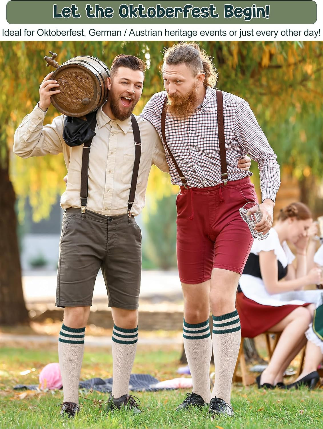 2 Pairs Lederhosen Socks German Oktoberfest Bavarian Lederhosen Socks for Men, Size 10-13