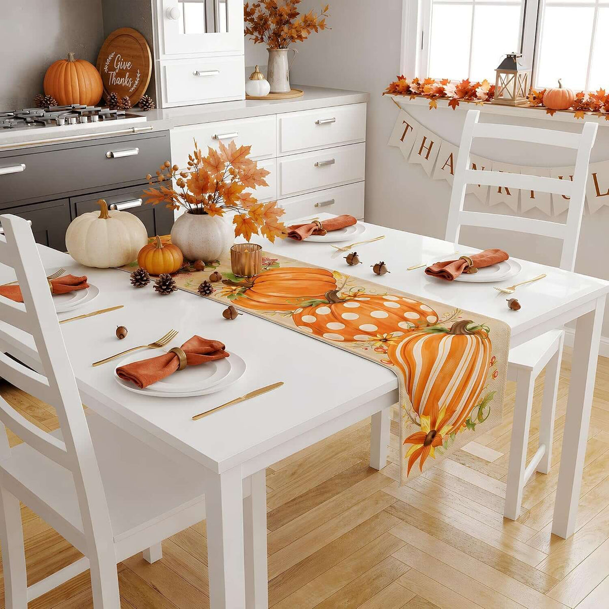 Thanksgiving Decorations - Pumpkin Table Runner - Friendsgiving Party Decorations for Home | Thanksgiving Table Decor Accessories for Indoor Outdoor Fall Party Supplies