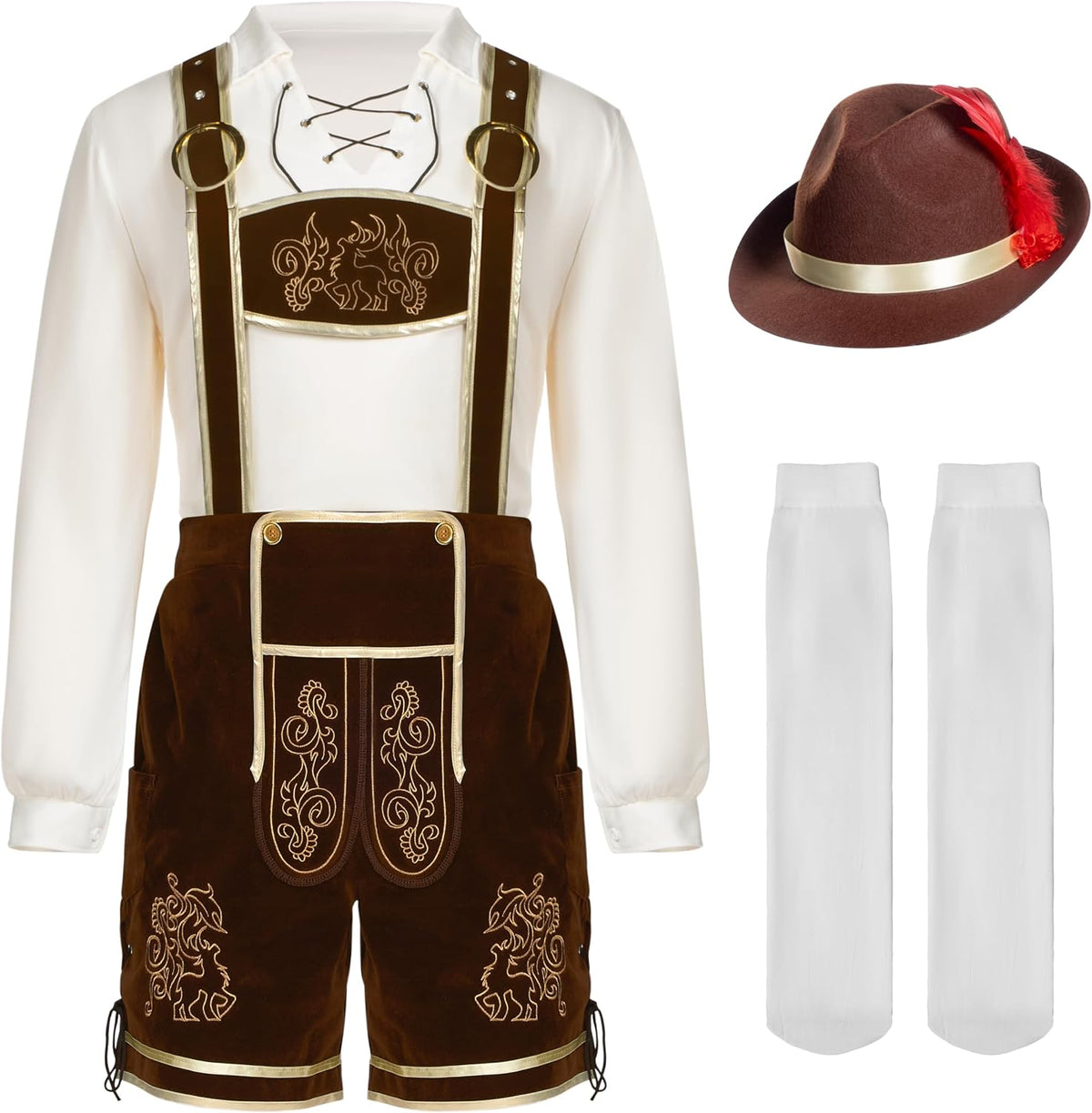 Men’S German Bavarian Oktoberfest Costume Set, Beer Costume Hat for Adults Halloween and Beer Festival