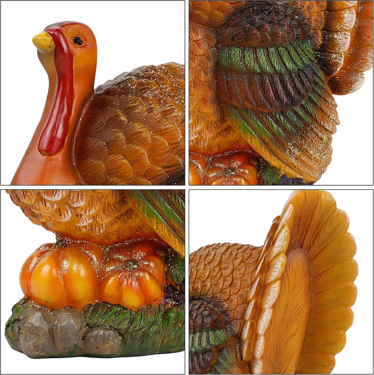 Thanksgiving Resin Turkey Table Decorations, 9.5" Tall | with Pumpkin, Hand-Painted, Fall Turkey Figurine Centerpieces for Tables, Home Kitchen Office Harvest Decor