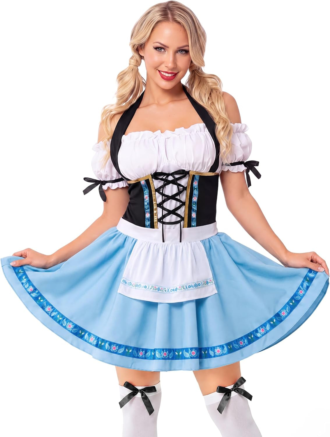 Oktoberfest Outfits Women Costume, German Bavarian Dirndl Dress for Halloween Cosplay Beer Carnival