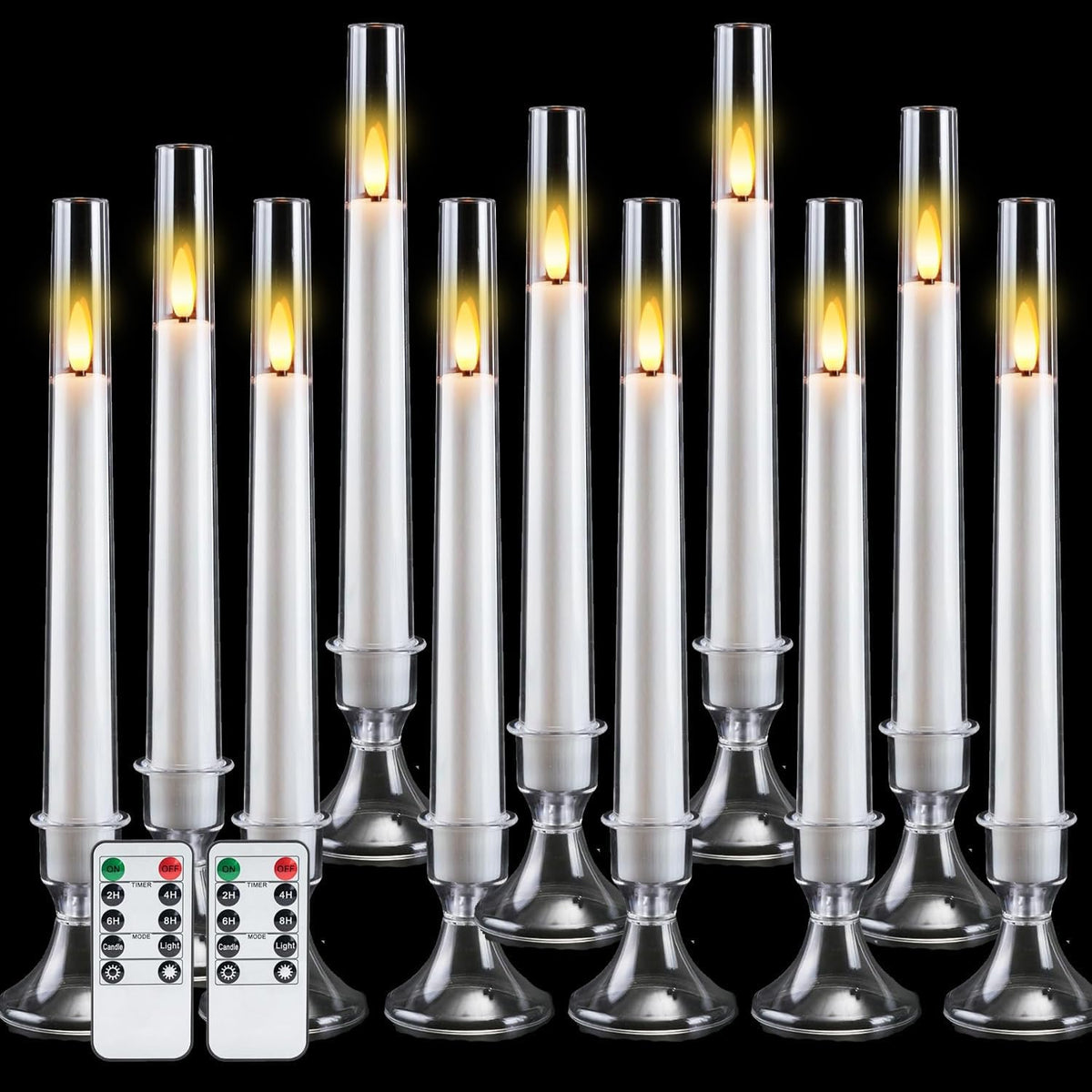 12PC Flameless Taper Candles - LED Candles, Flickering Design with Base, Perfect for Home, Windows，Decoration，Weddings, Parties (White)