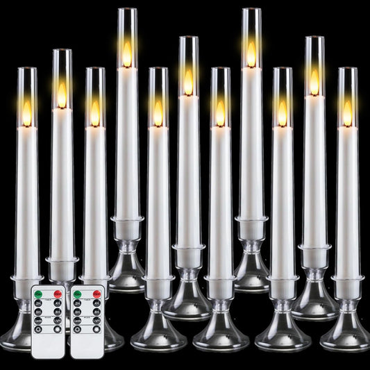 12PC Flameless Taper Candles - LED Candles, Flickering Design with Base, Perfect for Home, Windows，Decoration，Weddings, Parties (White)
