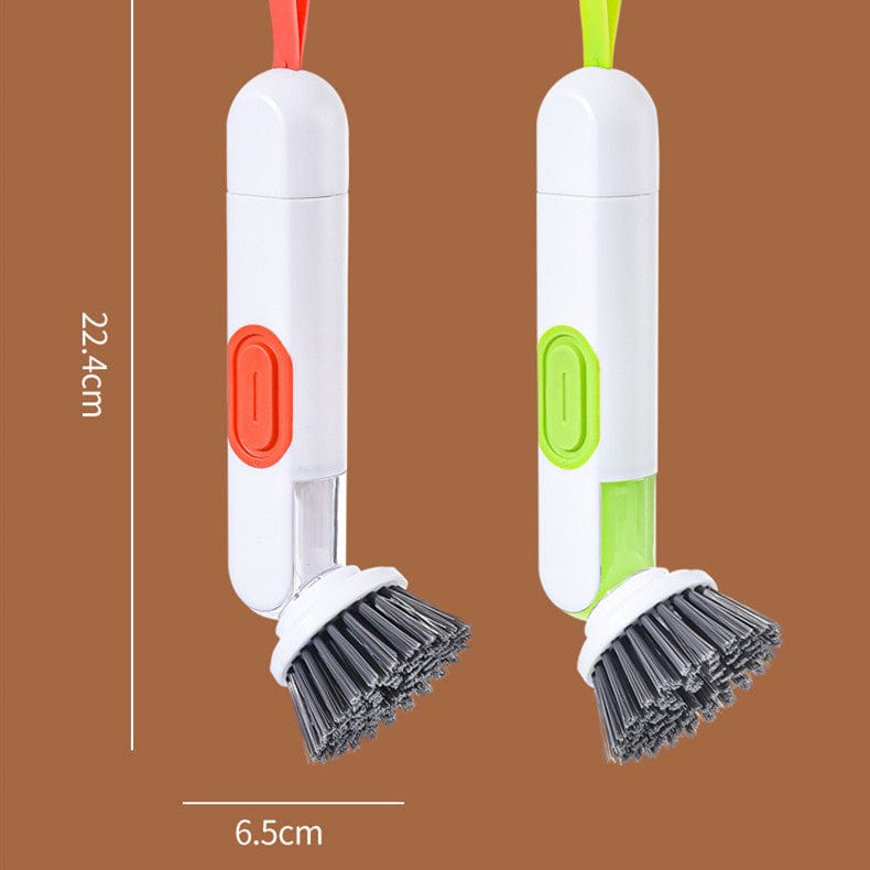 Long-Handle Dish Cleaning Brush with Liquid Dispenser – Multi-Functional Washing Up Brush with 2 Replacement Heads