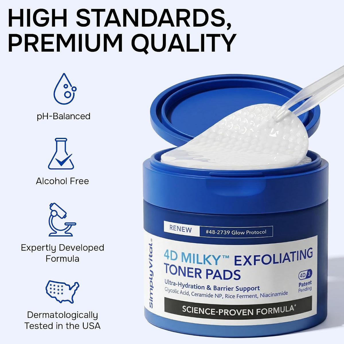 Exfoliating Toner Pads for Face AHA BHA Salicylic Acid Face Exfoliant 60 Ct | Post Anti-Aging Device Skincare, Facial Exfoliator, Glycolic Acid, Lactic Mandelic, Ceramide NP, Centella, Rice Ferment