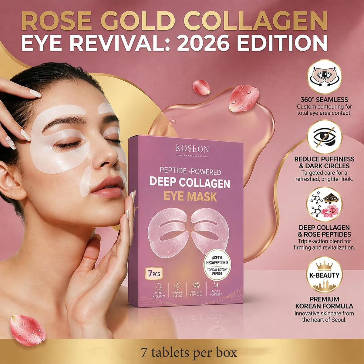 Collagen Eye Mask, 2026 New 7 PCS Peptide-Powered Deep Collagen Eye Mask, Eye Mask with Collagen Peptide, under Eye Patches 360° Fit, Eye Patches for Puffy Eyes and Dark Circles