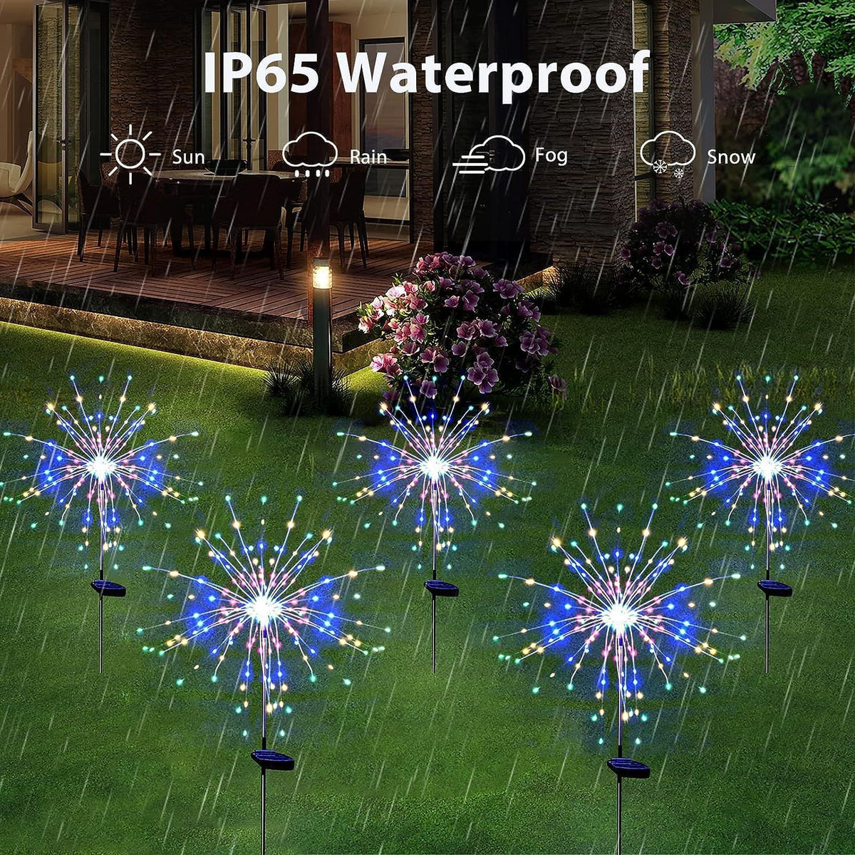 Solar Fireworks Lights for Outside, 200LED 8 Modes Fireworks Solar Lights, Fairy Garden Flowers Lights for Yard Pathway Wedding Party Christmas Diwali Garden Decor 2 Pack (Multicolor)