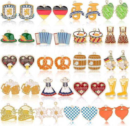 40Pcs/20 Pairs Oktoberfest Charms for Jewelry Making | Beer Theme Festival Charm, German Beer Mug Pretzel Dangle Charms, for Bracelet Necklace Earrings Making Accessories DIY Craft